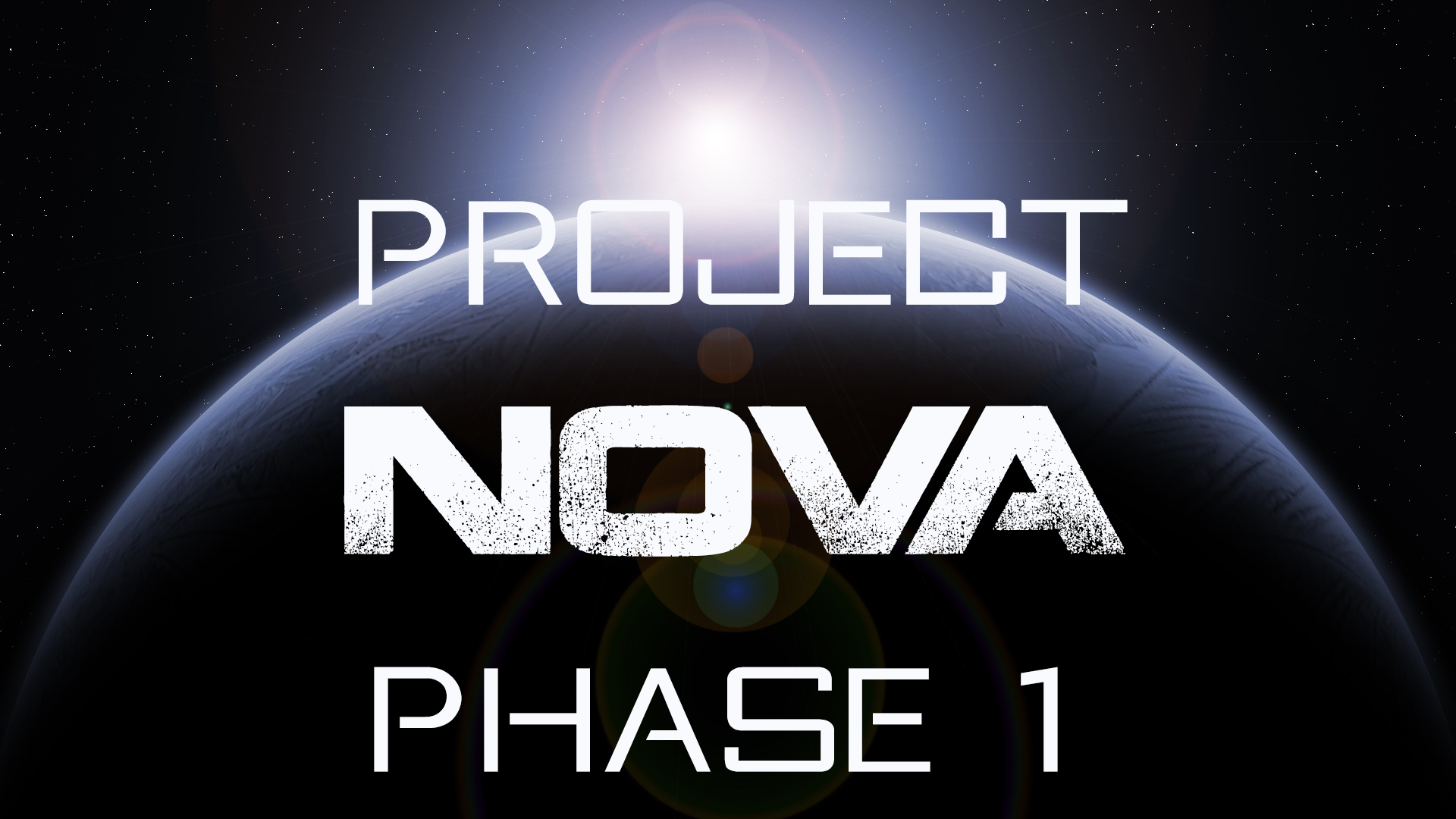 A star rising over the horizon of a planet with the words Project Nova Phase 1 in large white letters over it