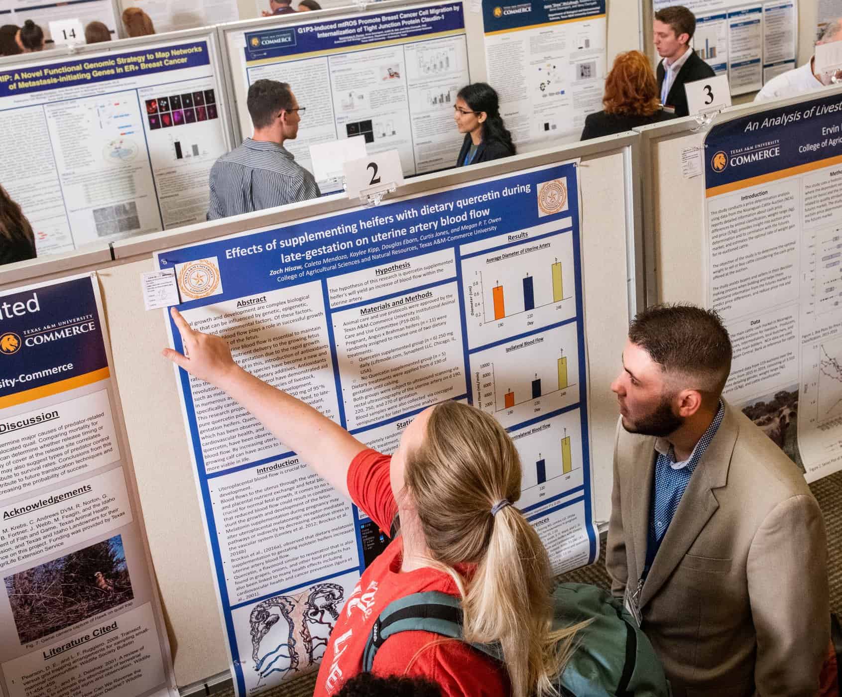 Students looking various research symposium postures