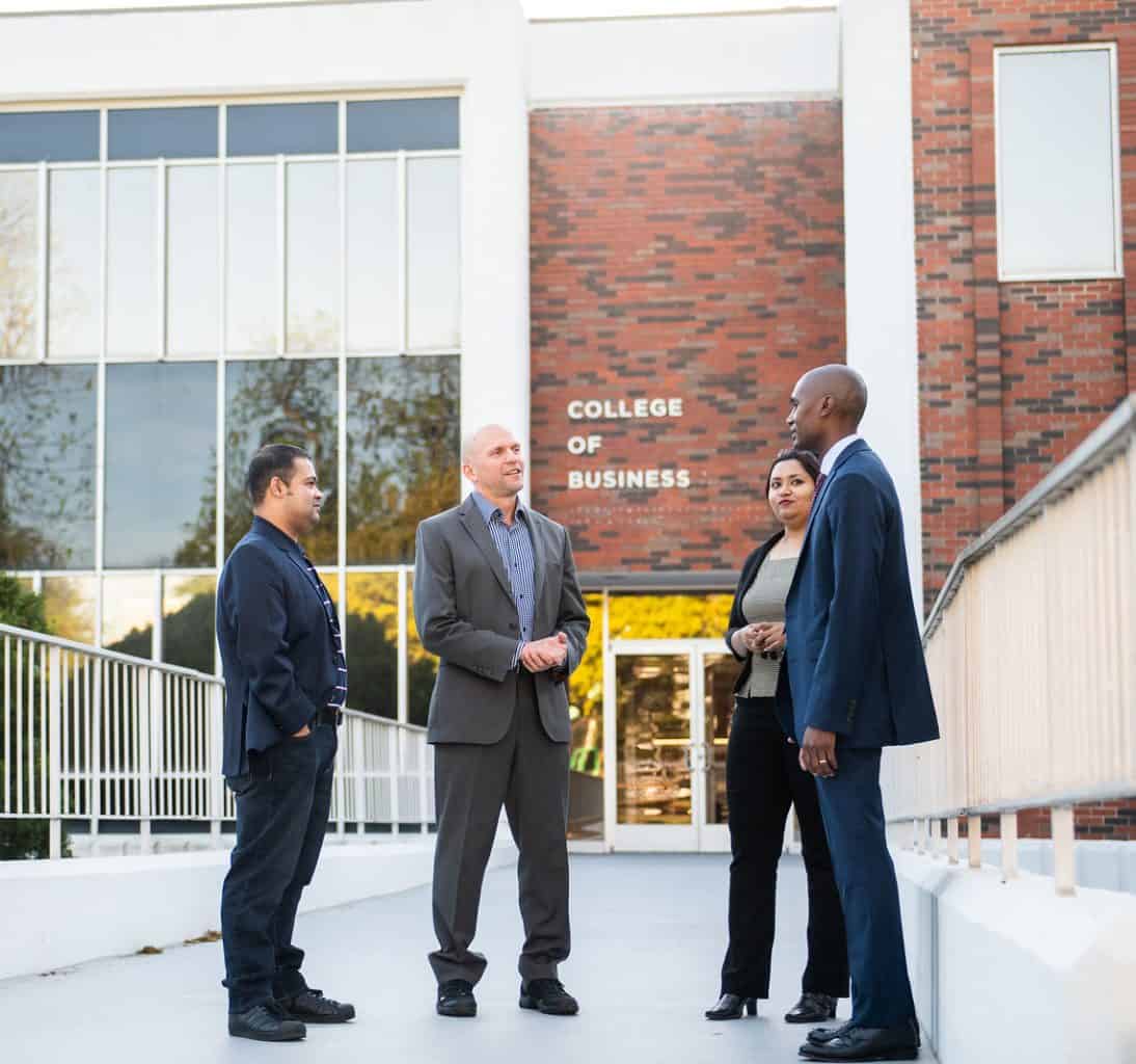 Business students outside school