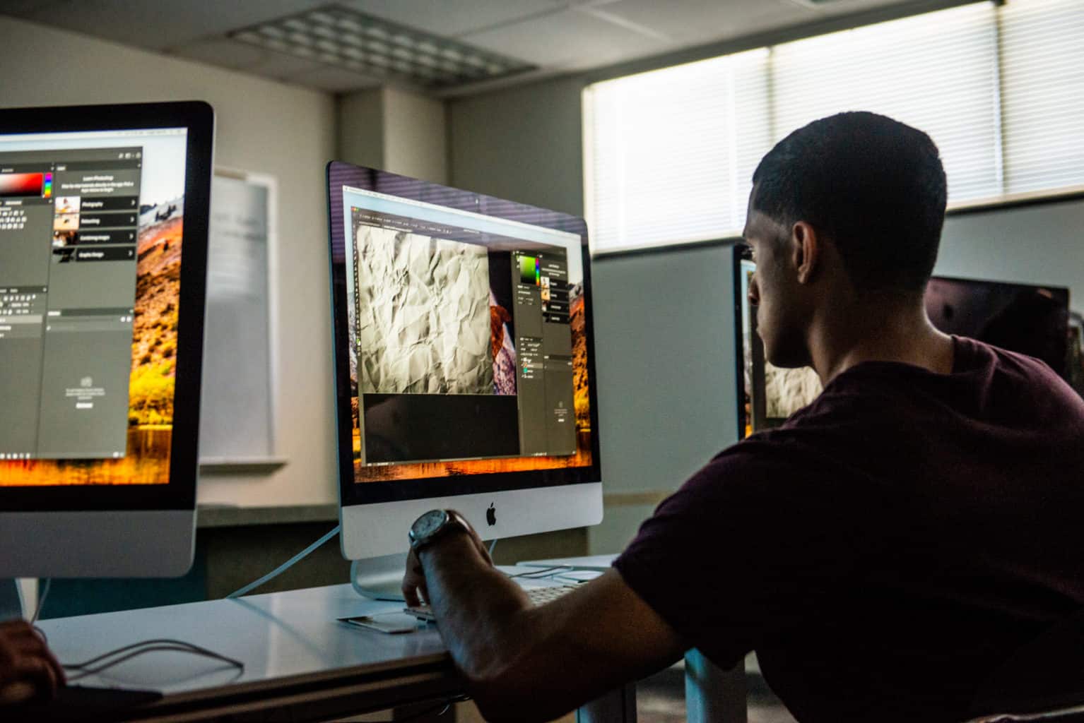 Student working at computer.