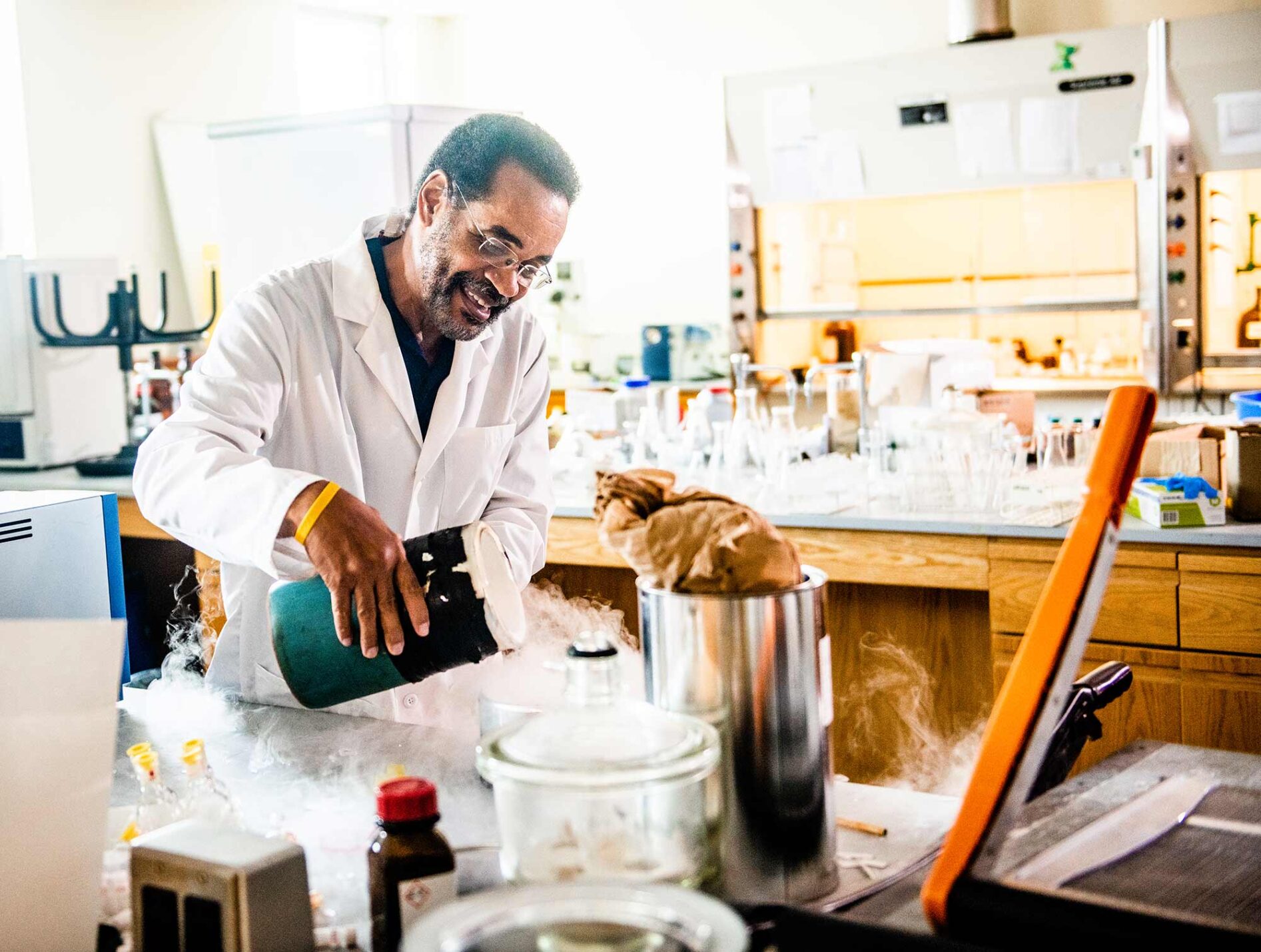 Chemist performing experiment