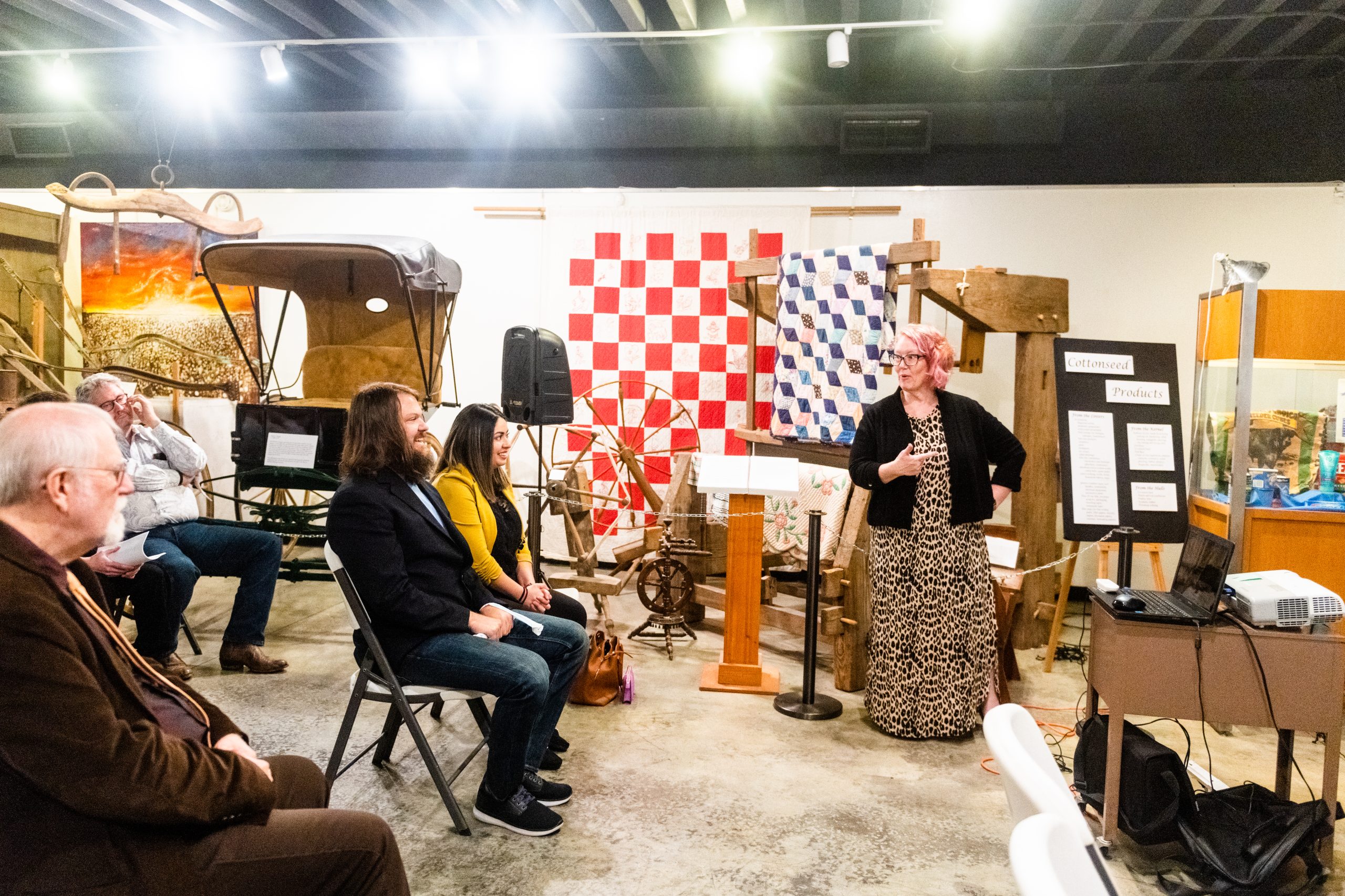 A professor teaching a class about cotton rural history.