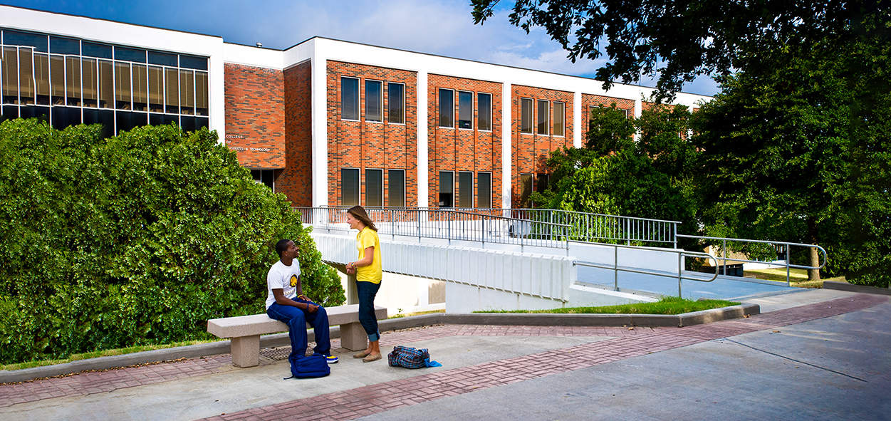 students outside BA building