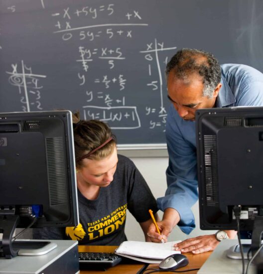 Math professor helping student