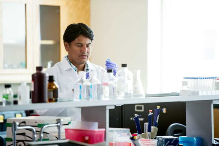 Student working in Biology research lab