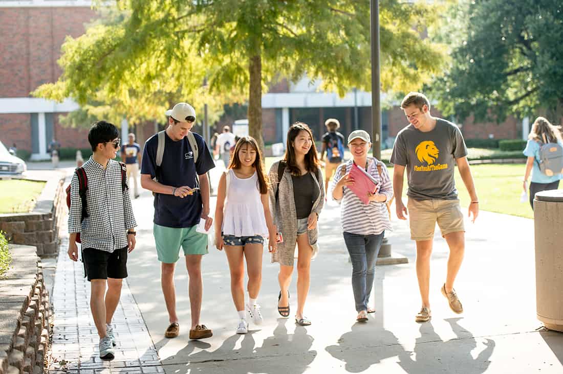 Students walking together outside