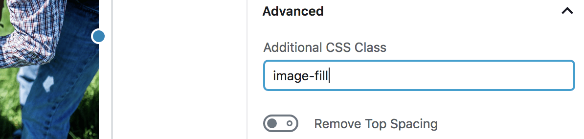 Image Block > Advanced > Additional CSS > "image-fill