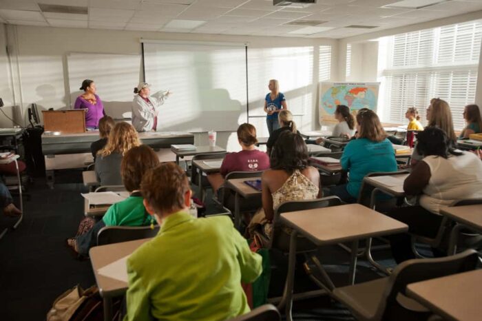 Person teaching a presentation