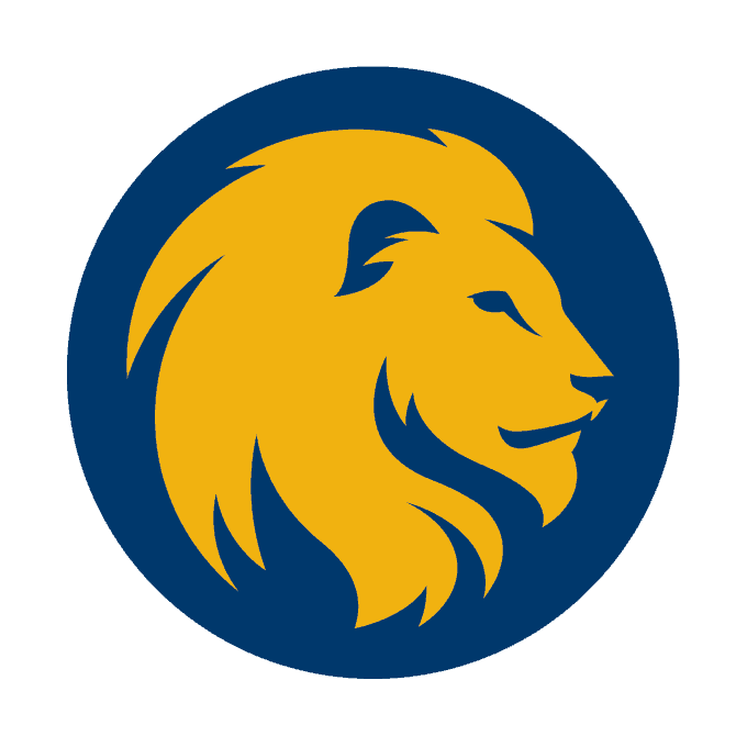 Lion head logo with two colors.