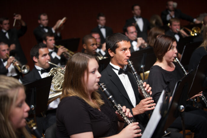 Music majors playing together in a symphony