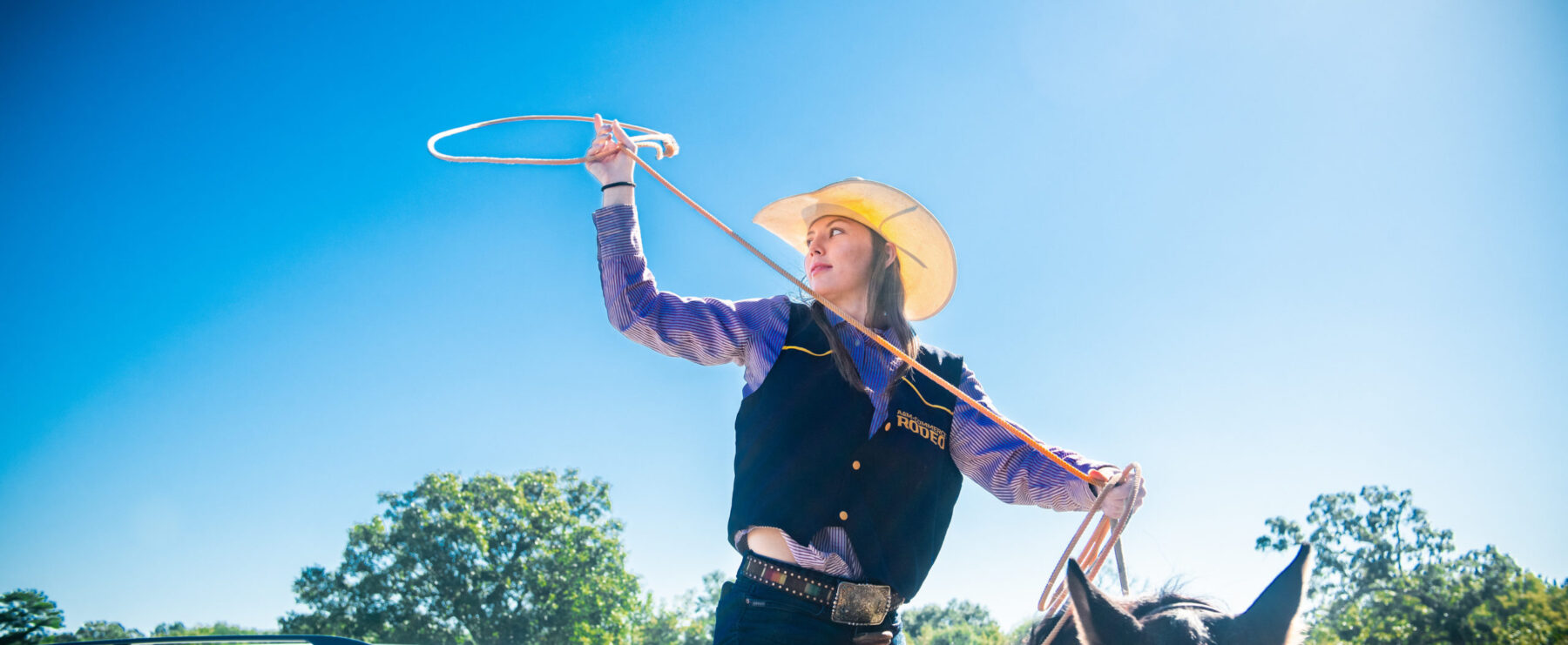 Savanna Waller with the A&M-Commerce Rodeo team practicing roping.