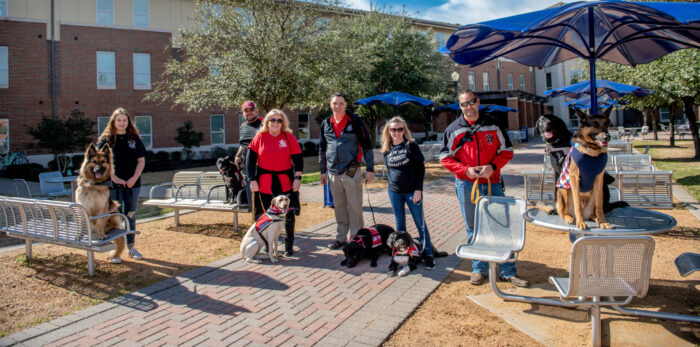 Members of the Go Team therapy dog group visited the A&M-Commerce campus last month