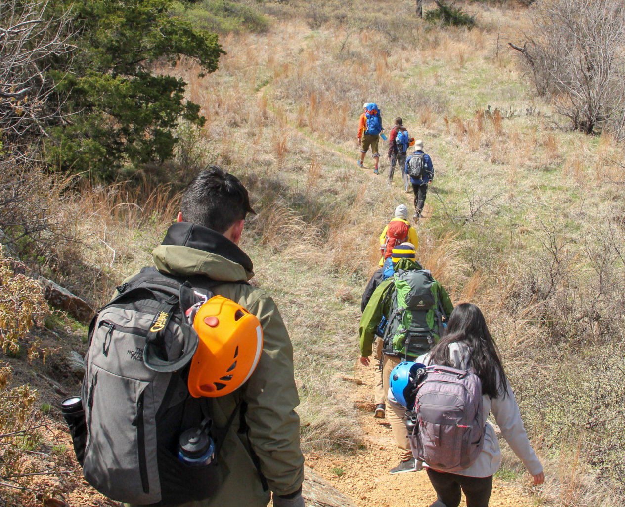 A group of students on a hiking trip.