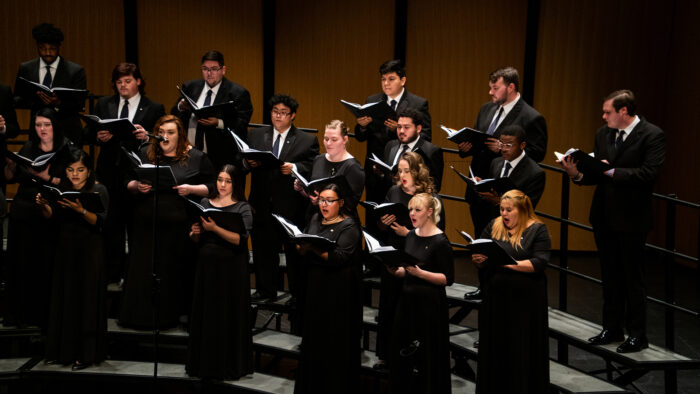 Choir singing at the Moody.