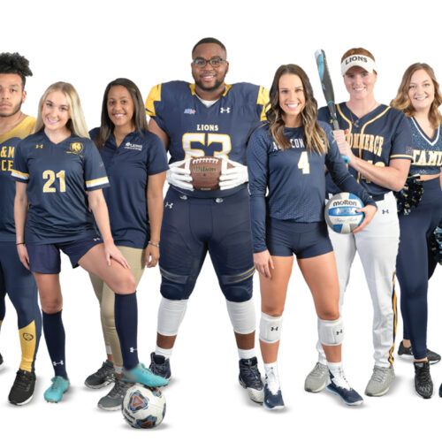 A picture with a member of each Lion Athletics team.