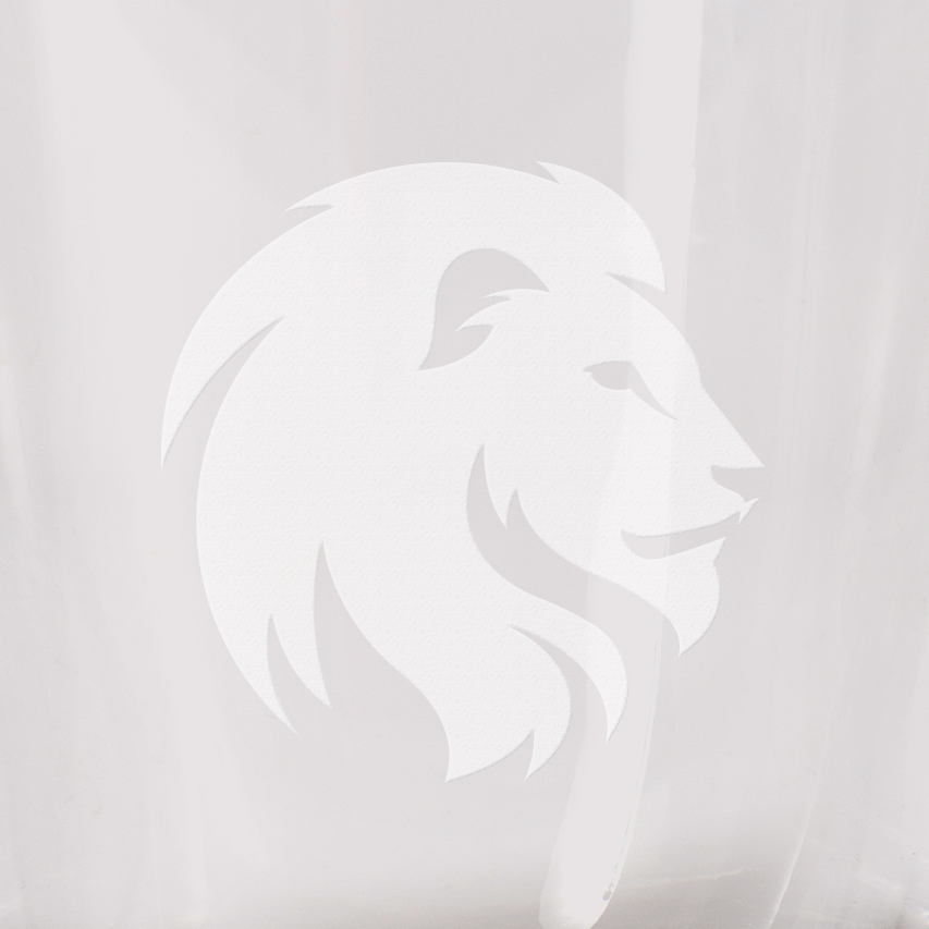 Virtual example of lion head logo on glass surface.