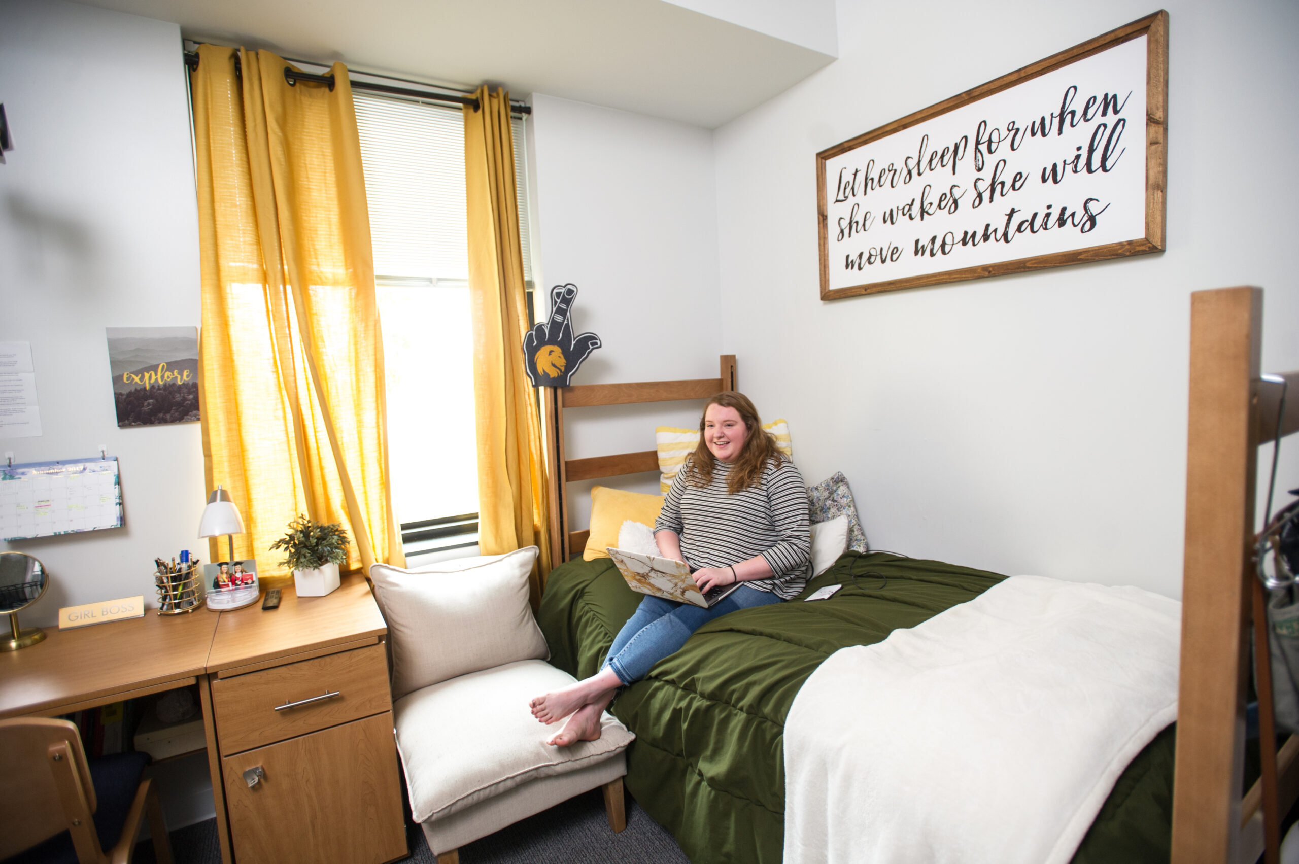 A female student in her dorm.