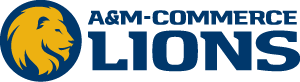 A&M-Commerce Athletics two-color logo with lion head. 