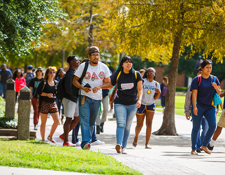 Students walking on campus.