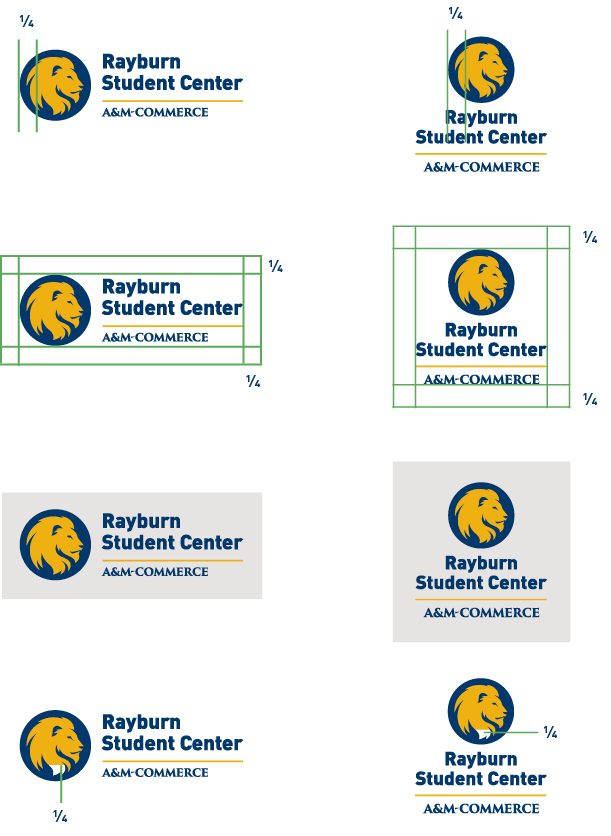 Visual examples of clear space instructions for logos.