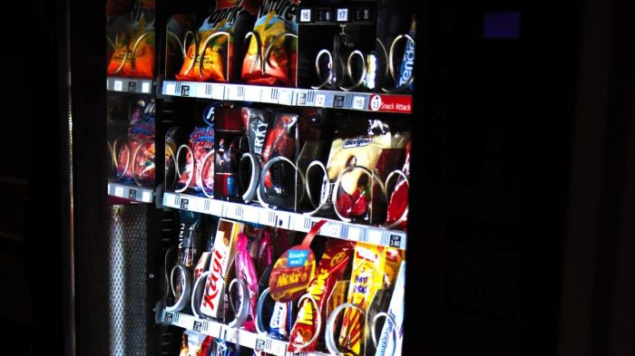 vending machine with snacks and drinks.