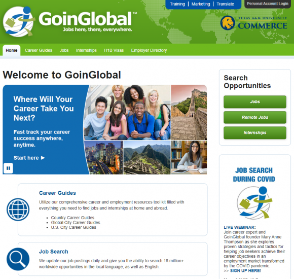 Screenshot of GoinGlobal Website