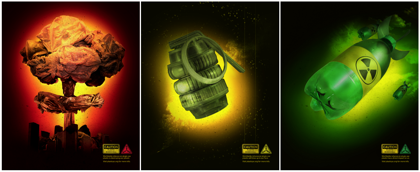 three poster designs with the theme of danger