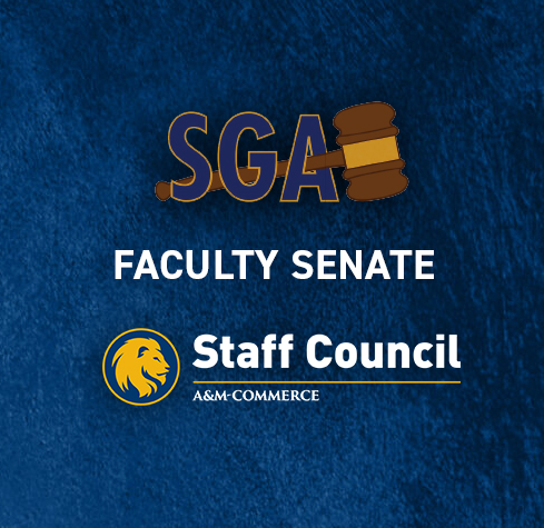 Graphic featuring logos for SGA, Faculty Senate and Staff Council