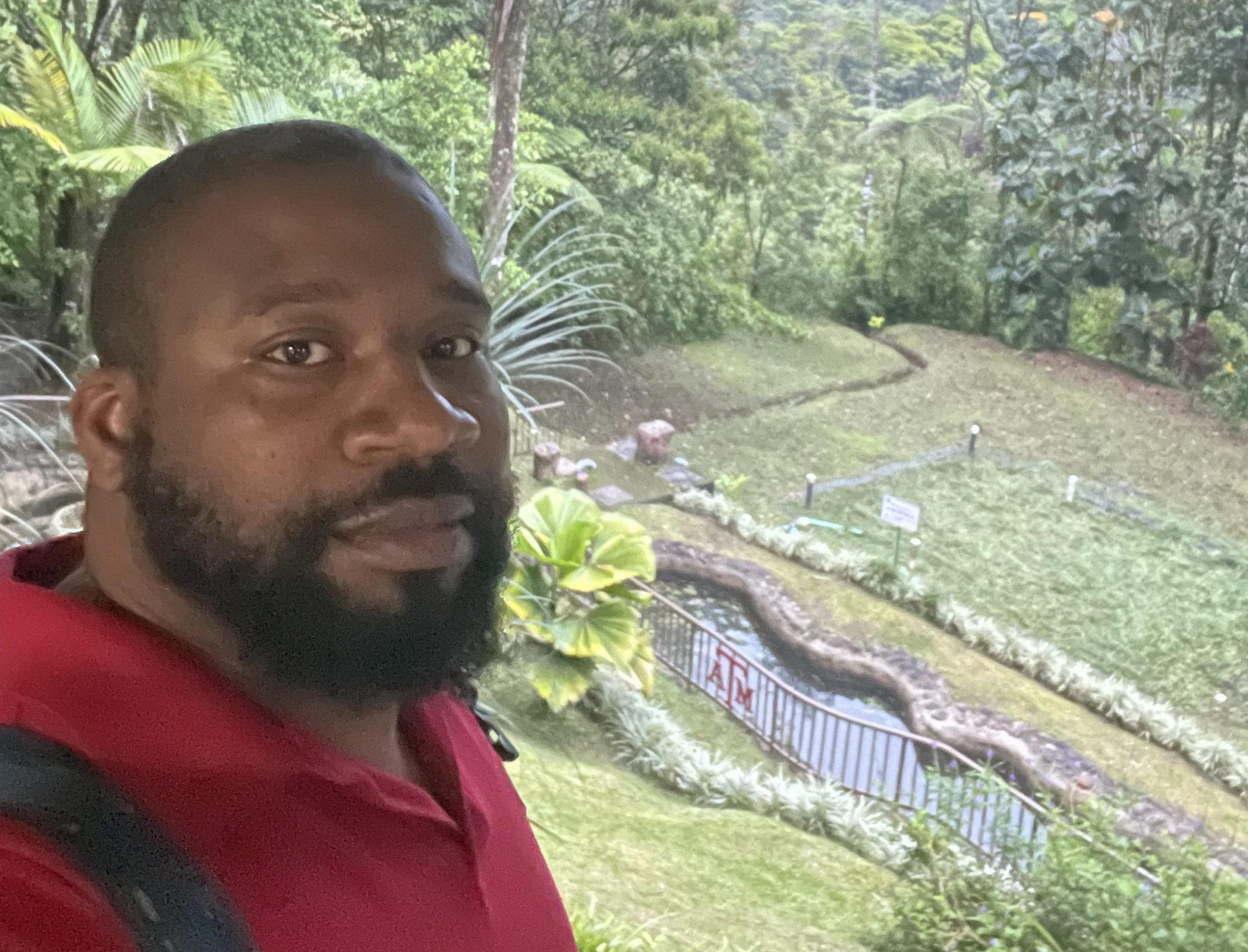 Duane Bedgood in a tropical forest field.