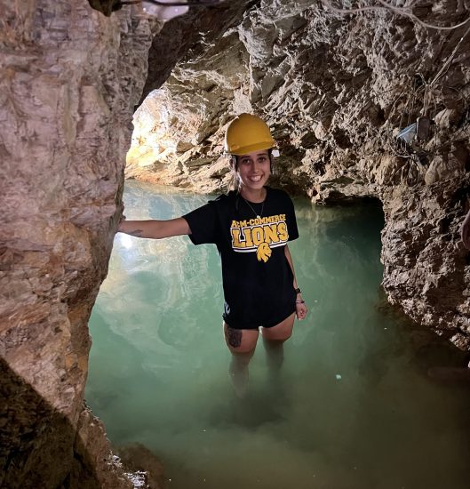 Cassidy in a cave.