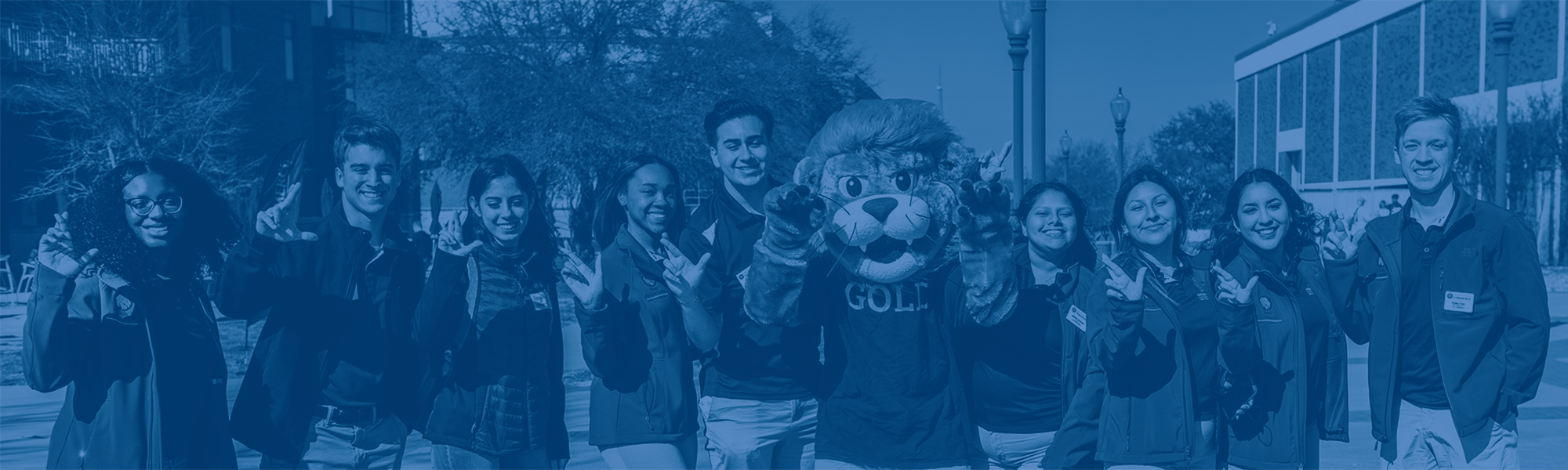 Our Lion Ambassadors with Lucky, A&M-Commerce's mascot