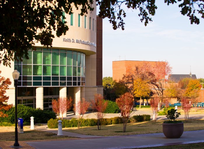 In front of the Keith McFarland Science Building.