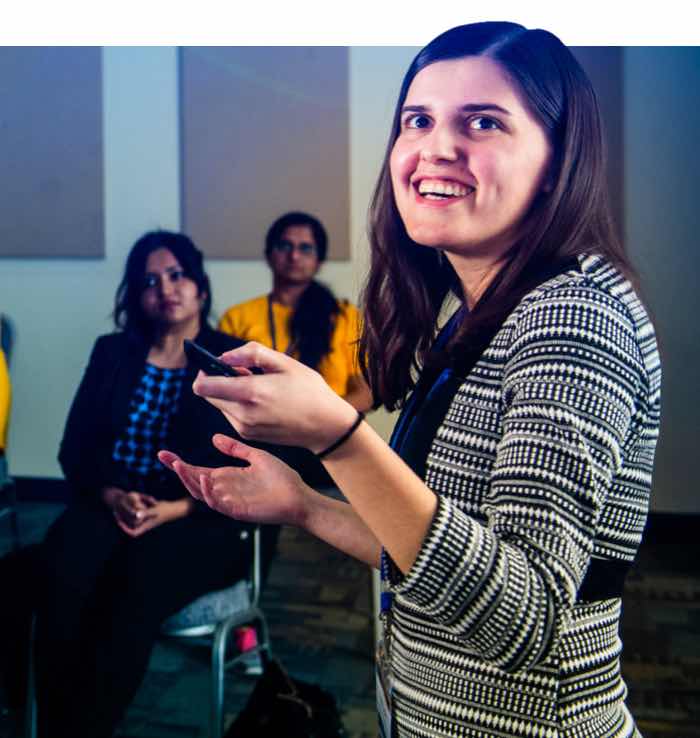 A student during presenting in front of an audiance.