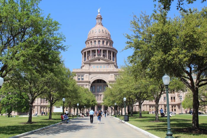 A photo of the Texas state capitol building