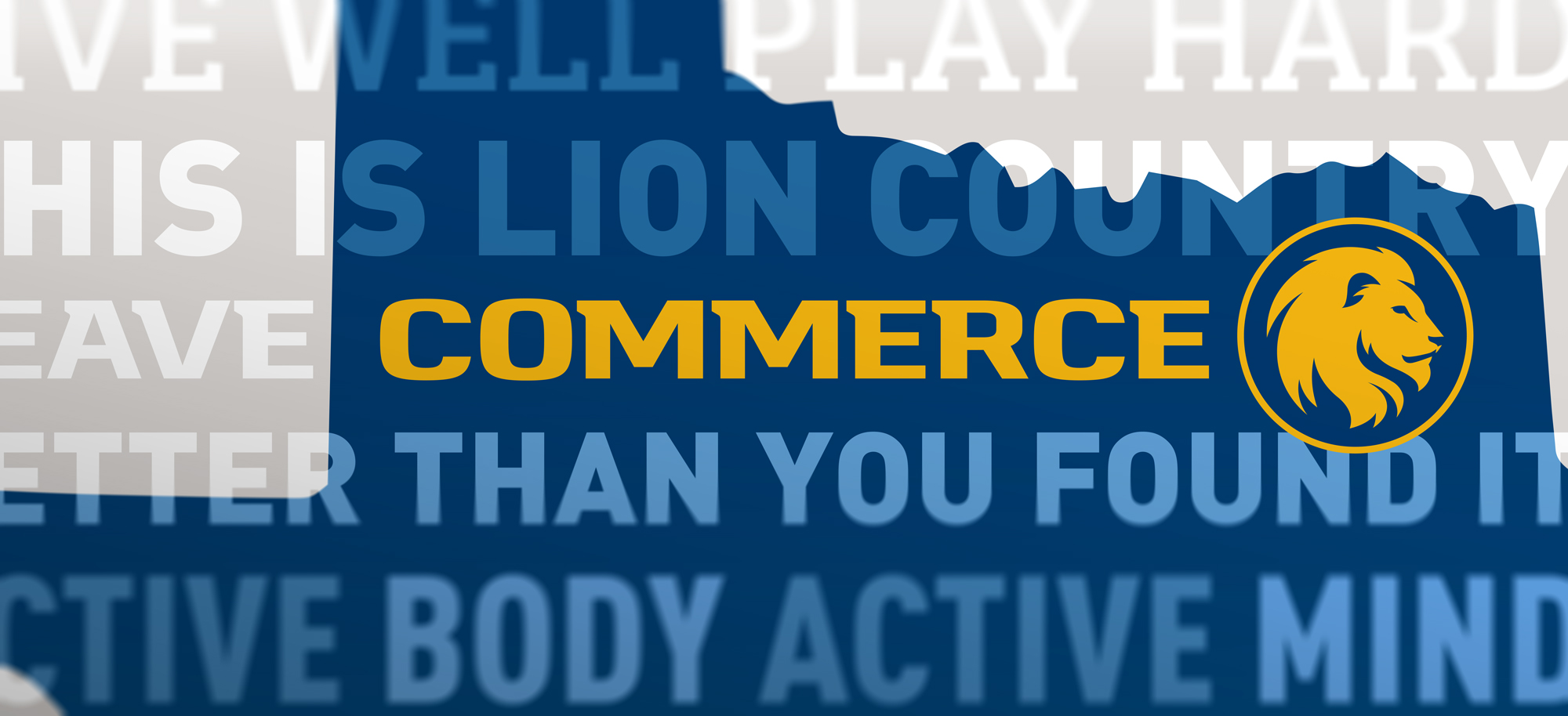 Different types of fonts with the word Commerce and the lion logo.