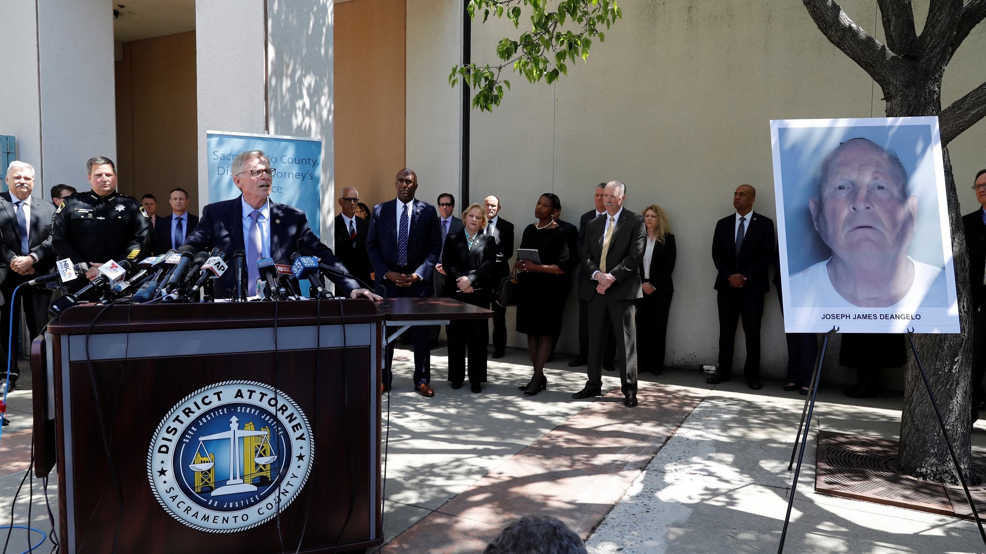 A press conference announcing the arrest of Joseph DeAngelo