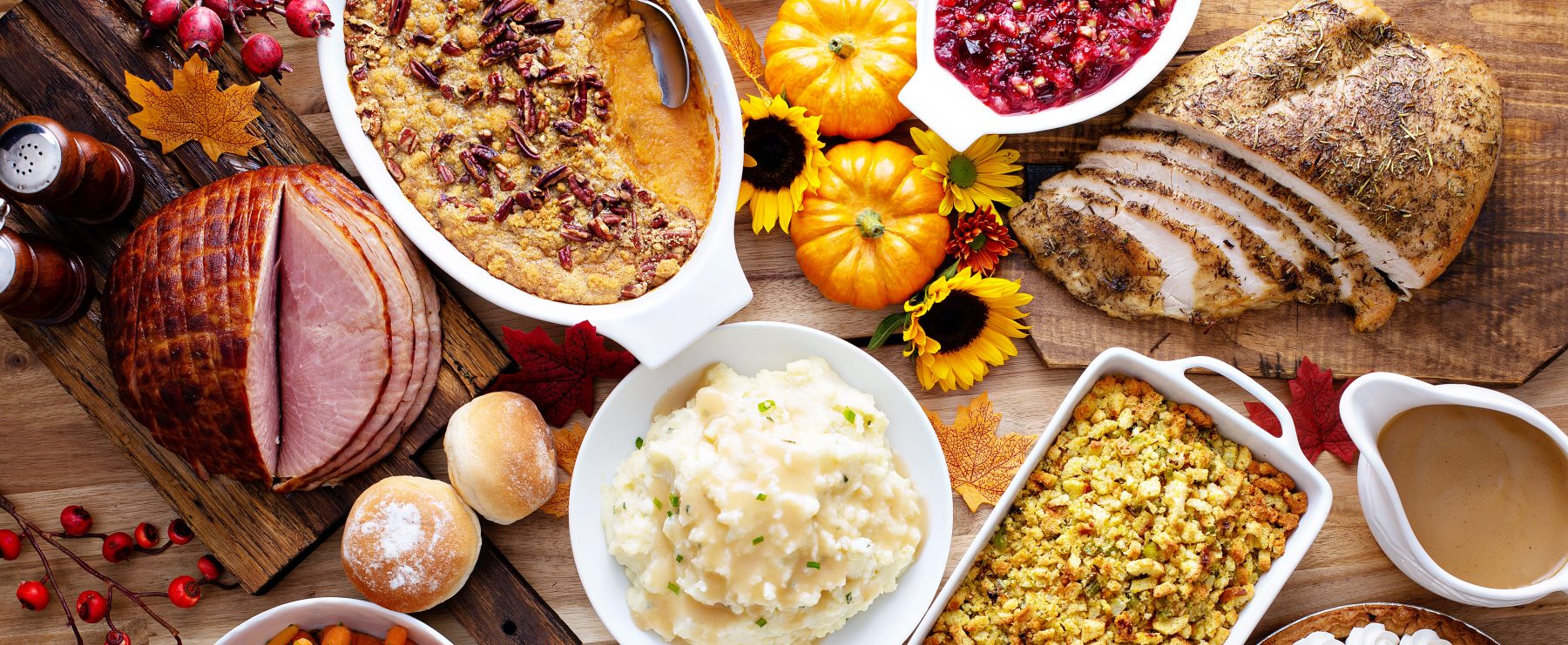 A table full of thanksgiving food