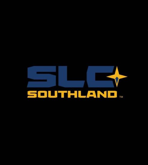 Blue SLC logo with "Southland" beneath in gold lettering