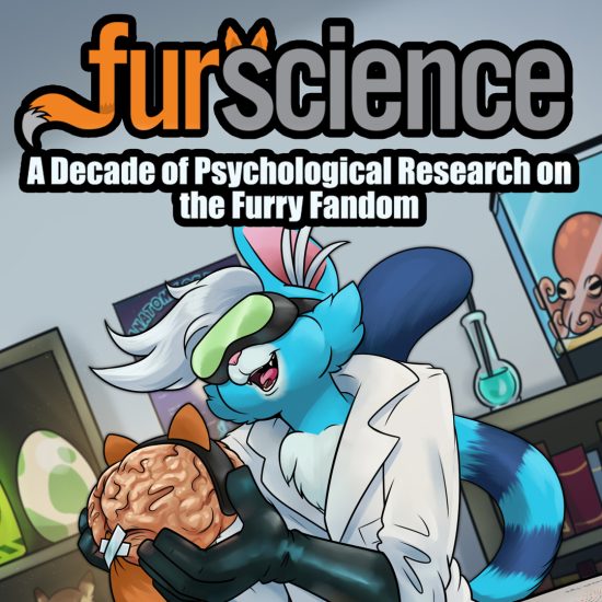 Book cover featuring a cartoon anthropomorphic cat-like scientist holding a brain with a fox tail attached.